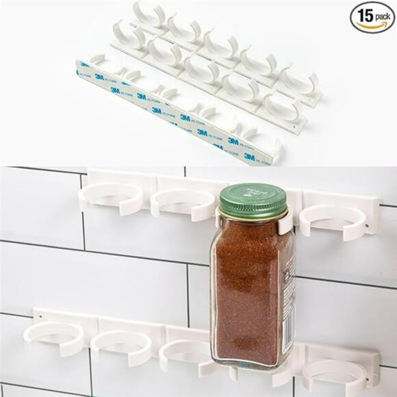 spice rack clips holds 15 jars cabinet door pantry rv kitchen organizer Adhesive - Picture 7 of 7